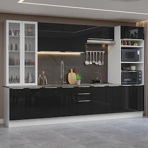 Armário De Cozinha Completa 340cm Branco/preto Lux Madesa 02 Branco/preto