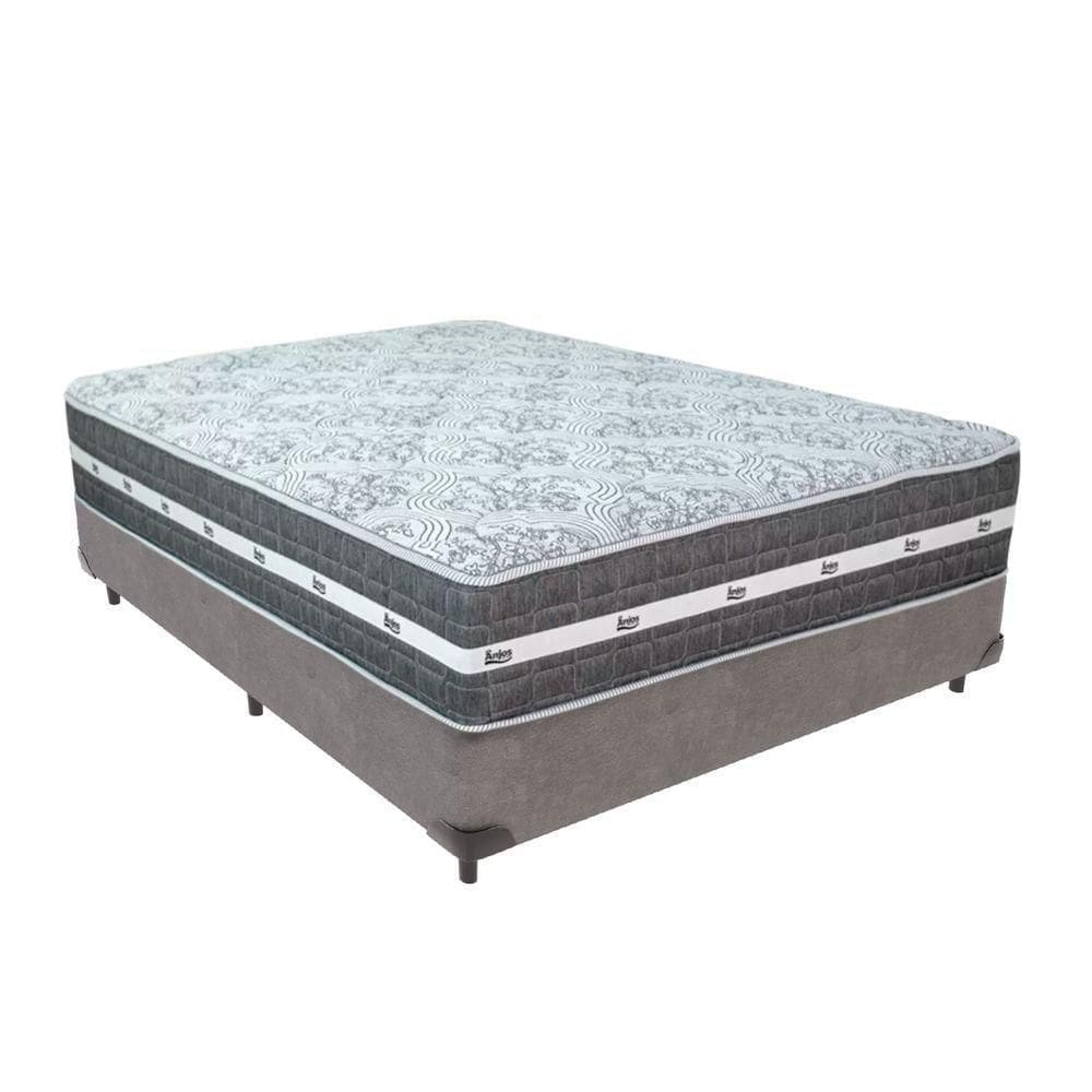 Cama Box Cinza E Colchão Black Graphite Molas Ensacadas Casal 138x188x32 Anjos