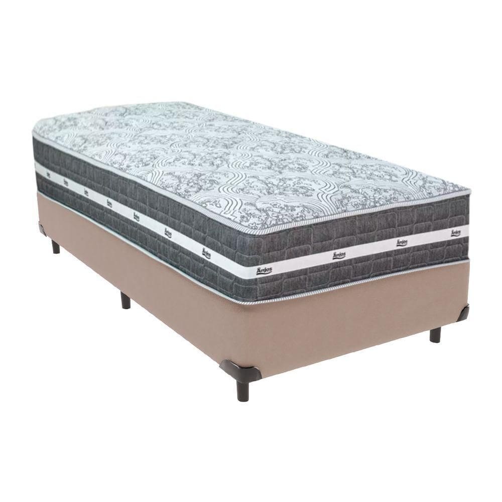 Cama Box Bege E Colchão Black Graphite Molas Ensacadas Solteiro 88x188x27 Anjos