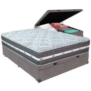 Cama Box Baú Cinza E Colchão Black Graphite Molas Ensacadas Casal Anjos