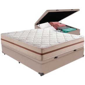 Cama Box Baú Bege E Colchão Classic 26 Cm Molas Ensacadas Casal Anjos