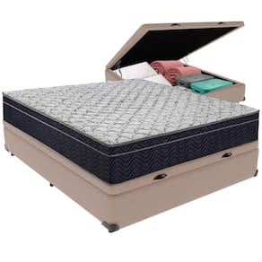 Cama Box Baú Bege E Colchão Airtech 150 Espuma D45 Casal Ortobom