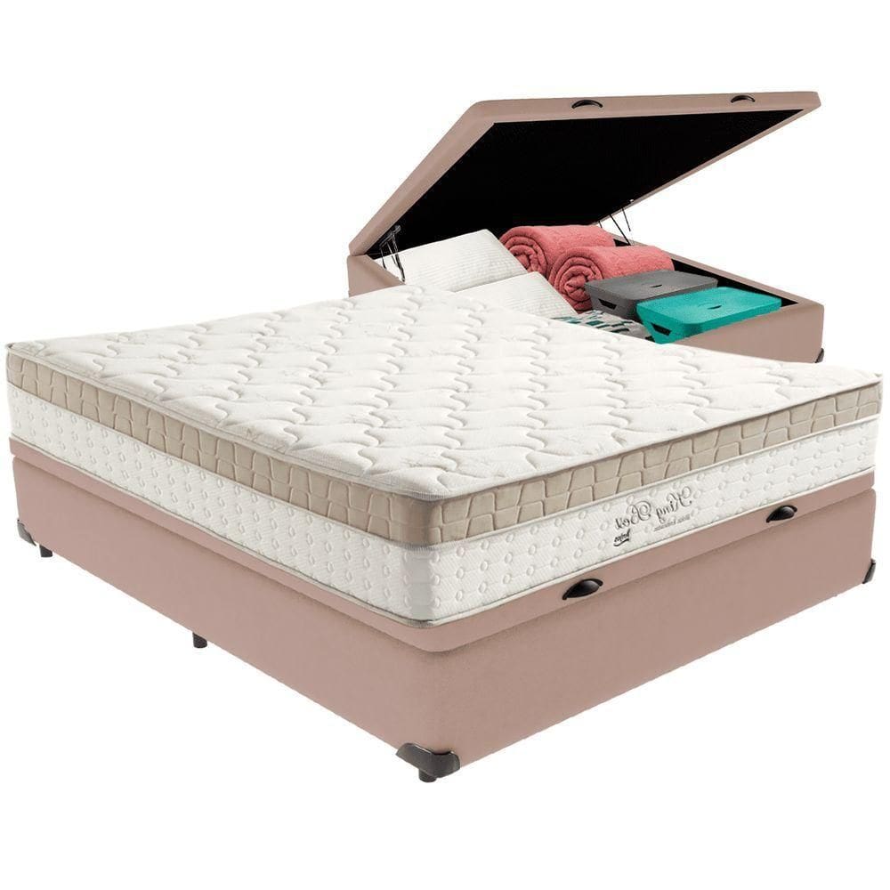 Cama Box Baú E Colchão King Best Bege Molas Ensacadas Casal Anjos Casal Bege