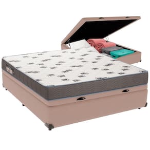 Cama Box Baú Bege E Colchão Light Espuma D33 Casal Ortobom