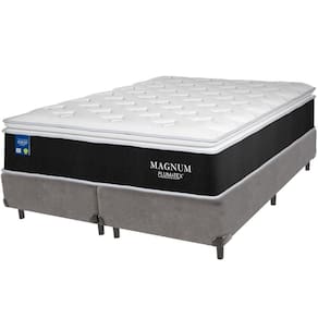 Cama Box Cinza E Colchão Magnum Molas Ensacadas Queen Plumatex