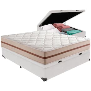 Cama Box Baú Branco E Colchão Classic 26 Cm Molas Ensacadas Casal Anjos