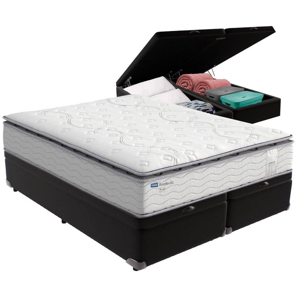 Cama Box Baú E Colchão Amsterdã Molas Ensacadas Queen Probel Queen Preto