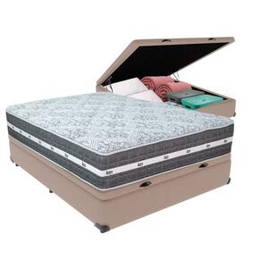 Cama Box Baú Bege E Colchão Black Graphite Molas Ensacadas Casal 138x188x32 Anjos