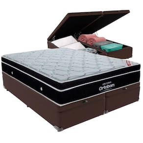 Cama Box Baú Marrom E Colchão Elegant Molas Ensacadas Queen Ortobom
