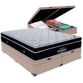 Cama Box Baú Bege E Colchão Elegant Molas Ensacadas King Ortobom
