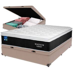Cama Box Baú Bege E Colchão Magnum Molas Ensacadas Casal Plumatex