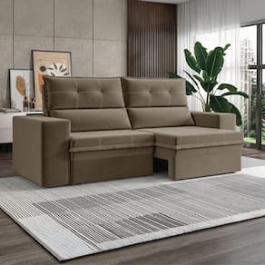 Sofá Retrátil E Reclinável 2 Lugares 1,80m Veludo Alaska Luizzi Cappuccino