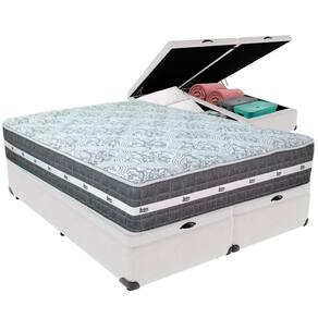 Cama Box Baú Branco E Colchão Black Graphite Molas Ensacadas Queen 158x198x32 Anjos