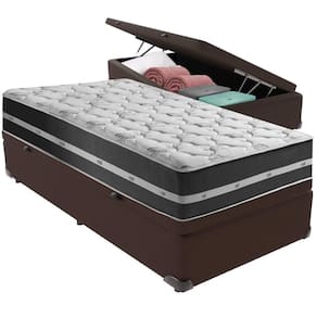 Cama Box Baú Marrom E Colchão Classic Preto Molas Ensacadas Solteiro Anjos