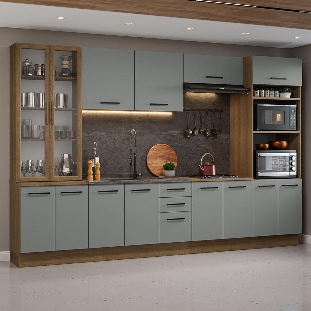 Armário De Cozinha Completa 340cm Rustic/cinza Agata Madesa 01 Rustic/cinza