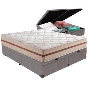 Cama Box Baú Cinza E Colchão Classic 22 Cm Molas Ensacadas Queen Anjos