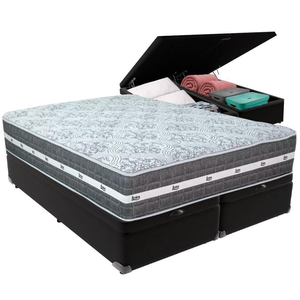 Cama Box Baú Preto E Colchão Black Graphite Molas Ensacadas King 193x203x32 Anjos