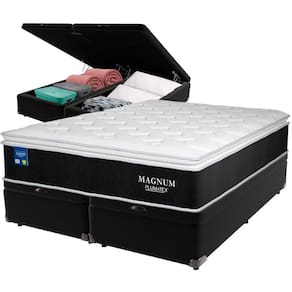 Cama Box Baú Preto E Colchão Magnum Molas Ensacadas Queen Plumatex