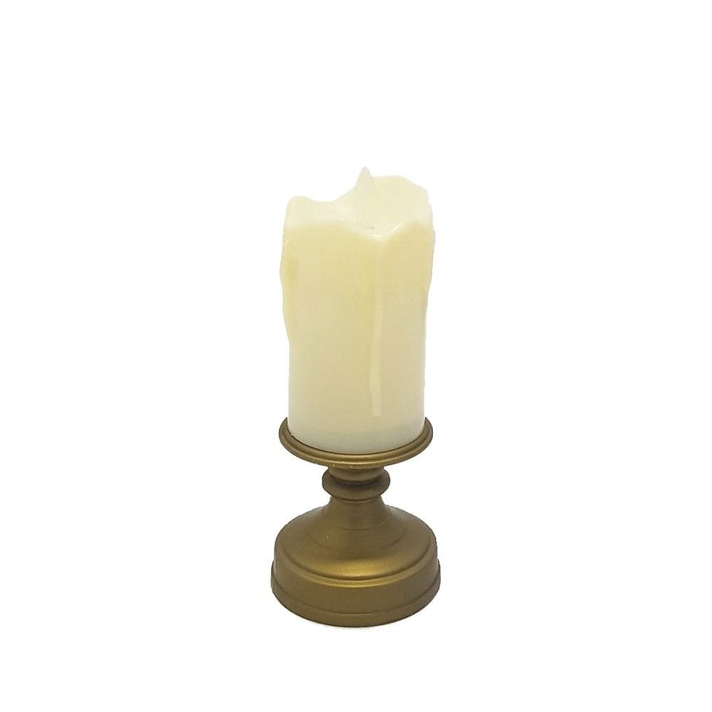 Vela Eletrônica LED Castiçal Ouro Envelhecido 13cm Efeito Moving - Bela Flor