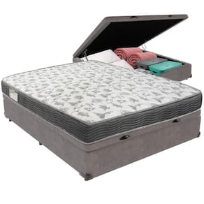 Cama Box Baú Cinza E Colchão Iso100 Espuma D33 Casal Ortobom