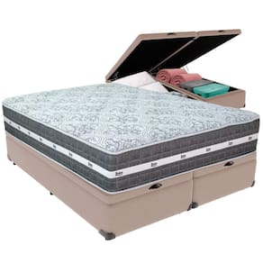 Cama Box Baú Bege E Colchão Black Graphite Molas Ensacadas King 193x203x32 Anjos