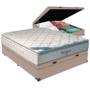 Cama Box Baú Bege E Colchão Freedom Molas Ensacadas Casal Ortobom