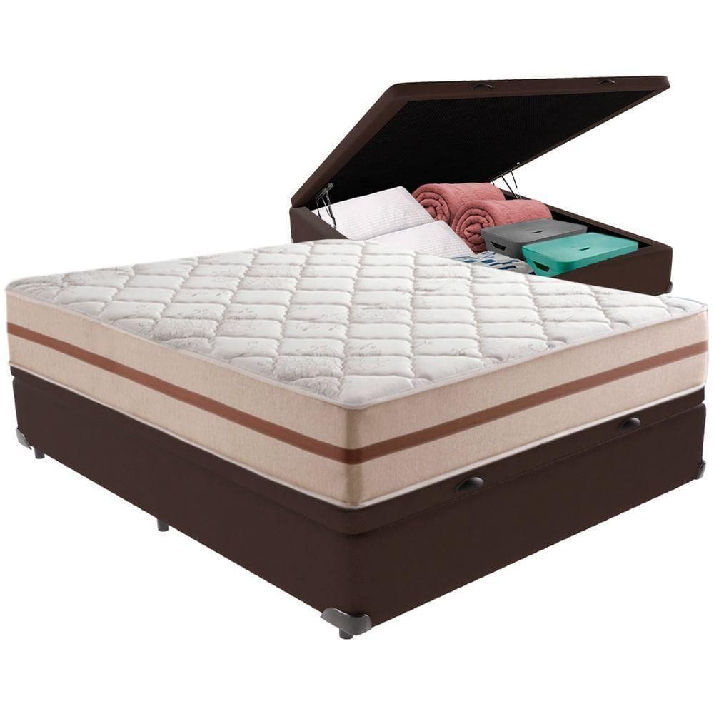 Cama Box Baú Marrom E Colchão Classic 22 Cm Molas Ensacadas Casal Anjos