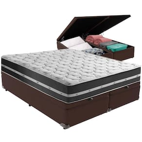 Cama Box Baú Marrom E Colchão Classic Preto Molas Ensacadas Queen Anjos