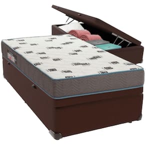Cama Box Baú Marrom E Colchão Light Espuma D33 Solteiro Ortobom