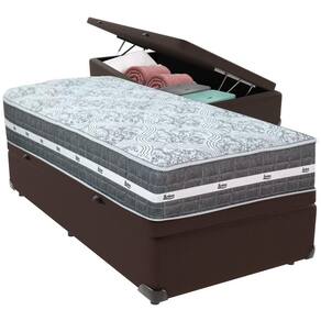 Cama Box Baú Marrom E Colchão Black Graphite Molas Ensacadas Solteiro 88x188x32 Anjos