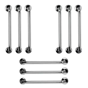 Barra de Apoio 60cm Aço Inox Kit 9 Unidades Banheiro Box Suporte Idoso Deficiente Cadeirante Segurança Corrimao Escada Acessibilidade