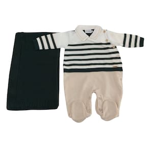 Saida Maternidade masc Tricot Noruega Verde e Cru