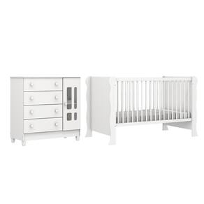 Quarto de Bebê Berço Mini Cama Raissa Cômoda Infantil 4 Gavetas com Fraldário Ariel Branco Carolina Baby