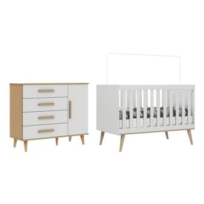 Quarto de Bebê Retrô Berço 3 em 1 Cômoda com Fraldário Ludmila Off White Carolina Baby