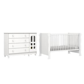 Quarto de Bebê Berço Mini Cama Raissa Cômoda Infantil 4 Gavetas com Fraldário Gran Selena Branco Carolina Baby