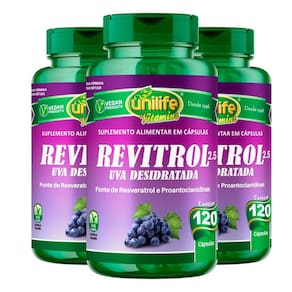 Uva Desidratada Revitrol Vegano 120 Cápsulas 500mg Kit com 3