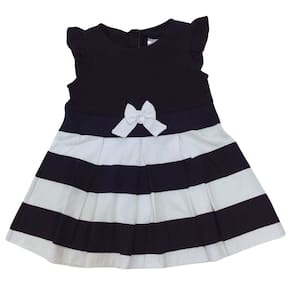 Vestido Malha Infantil Noruega Marinho e Branco