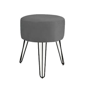 Puff Puf Banqueta Redonda Sala,Quarto, Cinza Pés Preto