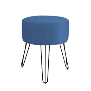 Puff Decorativo Para Sala Quarto Marinho Pé De Ferro Preto
