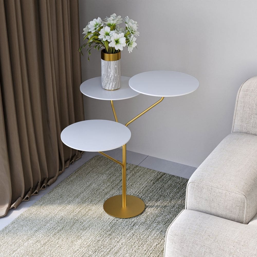 Mesa de Canto Trieste 65cm X 57cm X 57cm Branco/Dourado