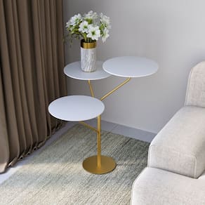 Mesa de Canto Trieste 65cm X 57cm X 57cm Branco/Dourado
