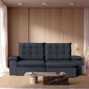 Sofá Retrátil Reclinável 290cm Luxor Veludo Cinza