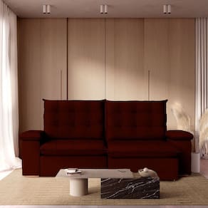 Sofá Retratil Reclinavel 290cm Luxor Veludo Bordô