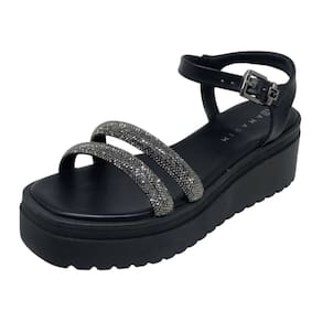 Sandália Feminina Anabela Média Strass Conforto Ramarim