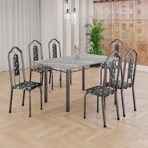 Conjunto de Mesa Tubular 6 Cadeiras 140x75cm Mart Prata com Tampo em Granito Topázio Brenda 010 - Tudo de Móveis