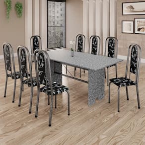 Conjunto de Mesa Tubular 8 Cadeiras 180x75cm Mart Prata com Tampo em Granito Ocre Letícia 071 - Tudo de Móveis