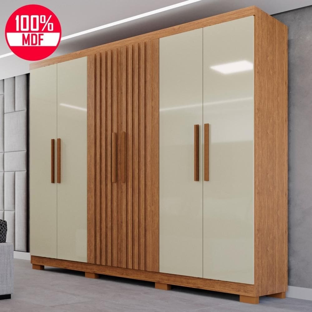 Guarda-Roupa de Casal 100% MDF 6 Portas 4 Gavetas Valencia Ripado - Tudo de Móveis