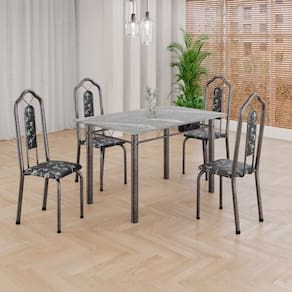 Conjunto de Mesa Tubular 4 Cadeiras 120x75cm Mart Prata com Tampo em Granito Topázio Brenda 010 - Tudo de Móveis