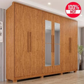 Guarda-Roupa Casal 100% MDF 6 Portas e 6 Gavetas Premium Com Espelho - Tudo de Móveis