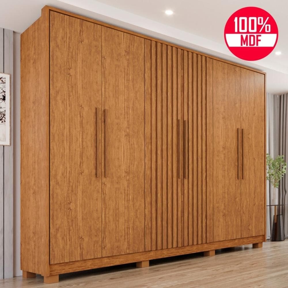 Guarda-Roupa Casal 100% MDF 6 Portas e 6 Gavetas Premium Ripado - Tudo de Móveis
